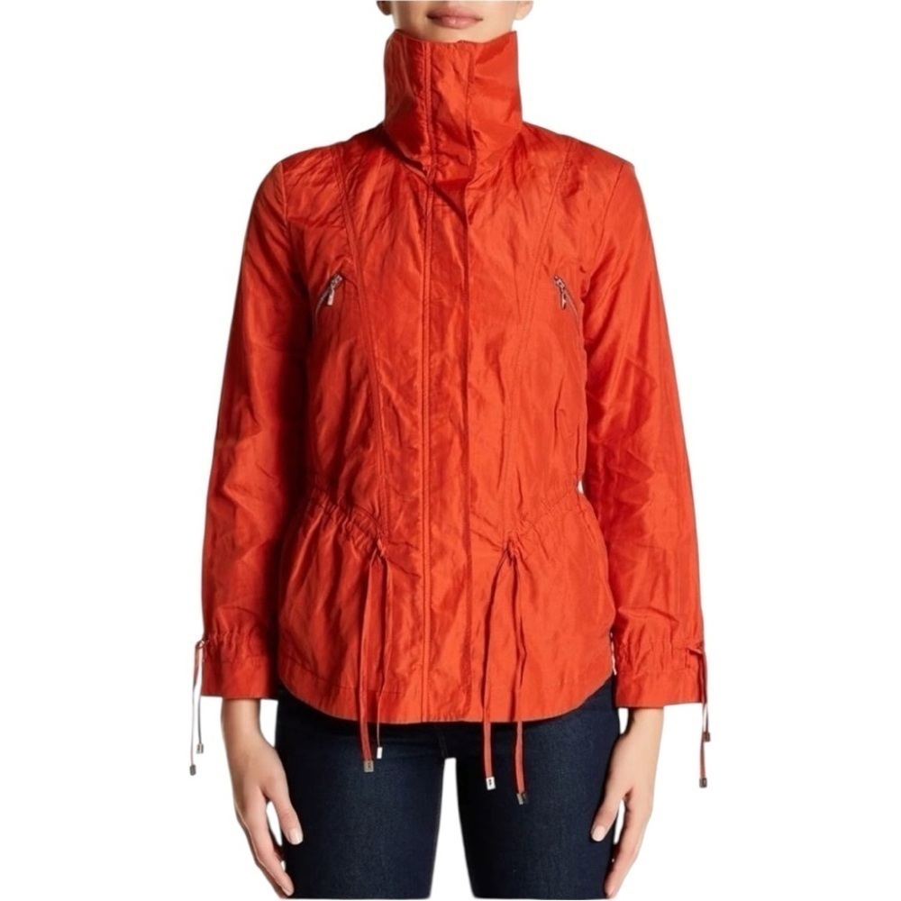Cole Haan Nylon Jacket Draw String Front Zip High Neck Off White Women's Large - Picture 13 of 13